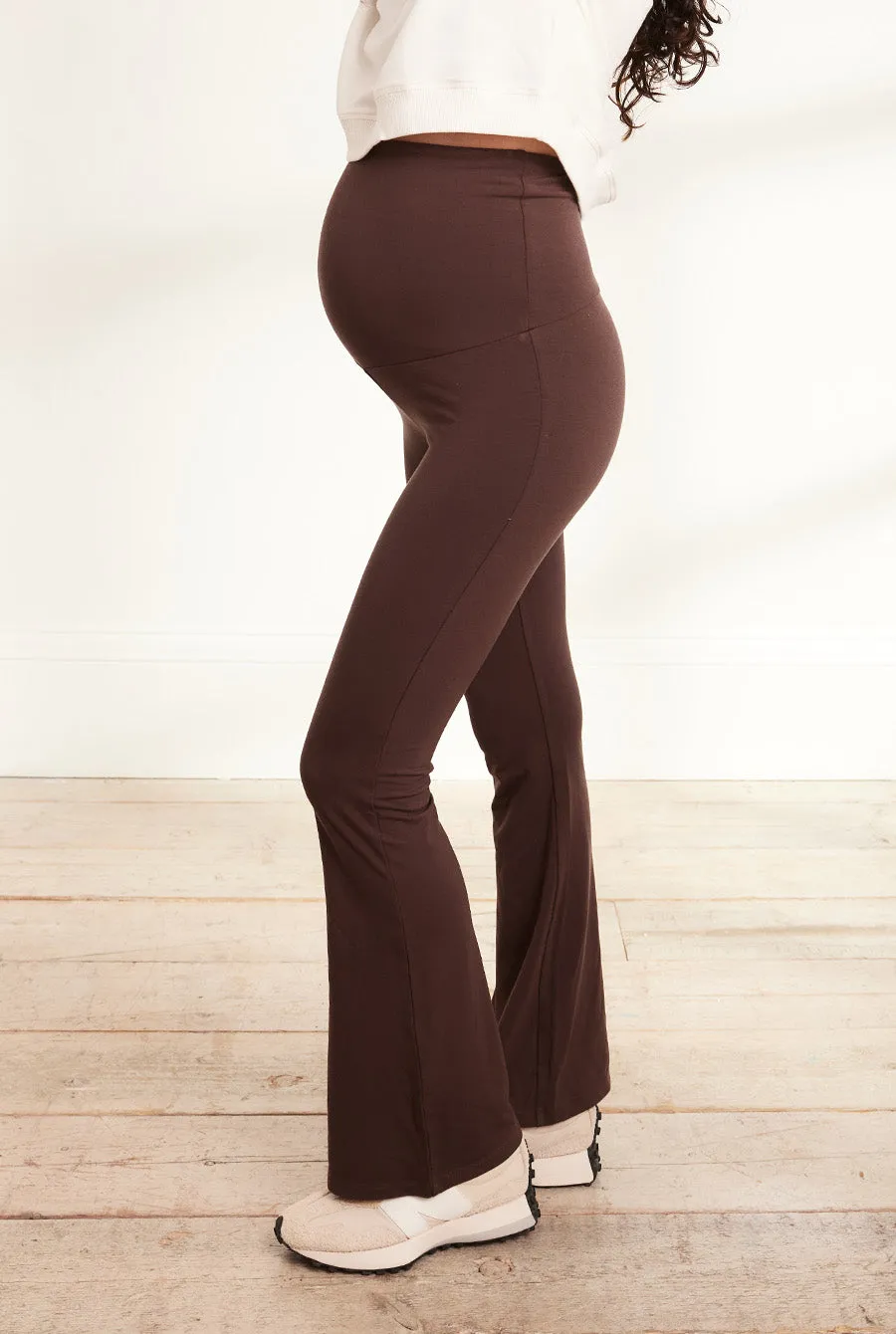 Maternity lightweight Flare Leggings - Espresso Brown