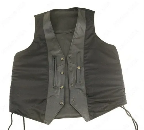 Men's Made in USA Black Naked Leather Buffalo Nickel Motorcycle Vest Braid Trim Gun Pockets