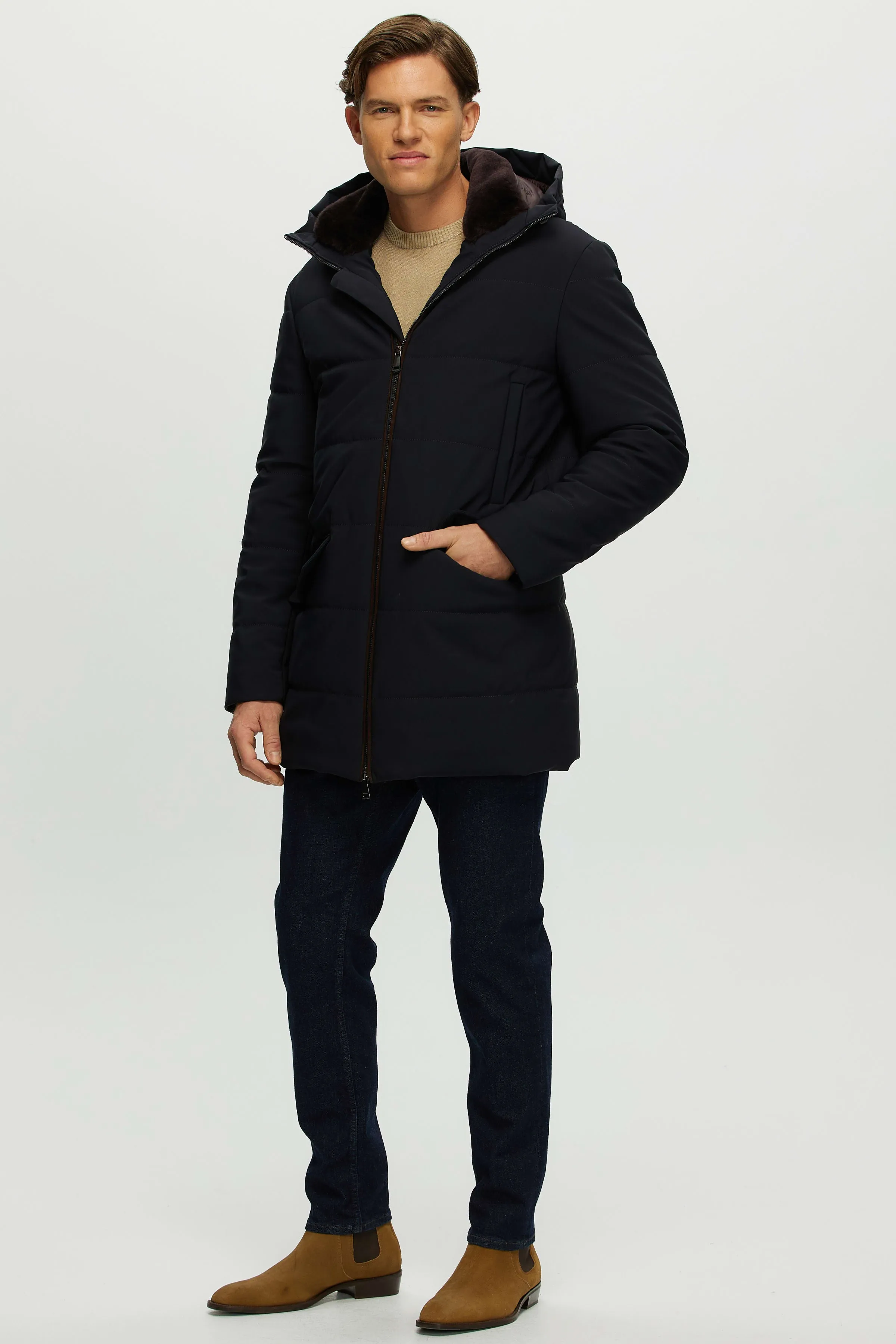 MENS PARKA WITH SELECT SHEARLING LAMB COLLAR