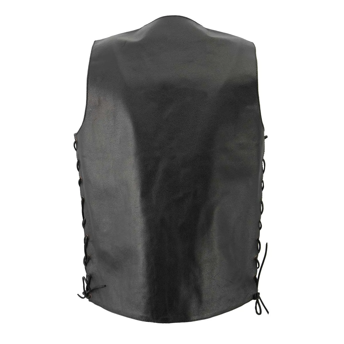 Men’s XS106 10-Pocket Classic Black Side Laced Biker Leather Vest