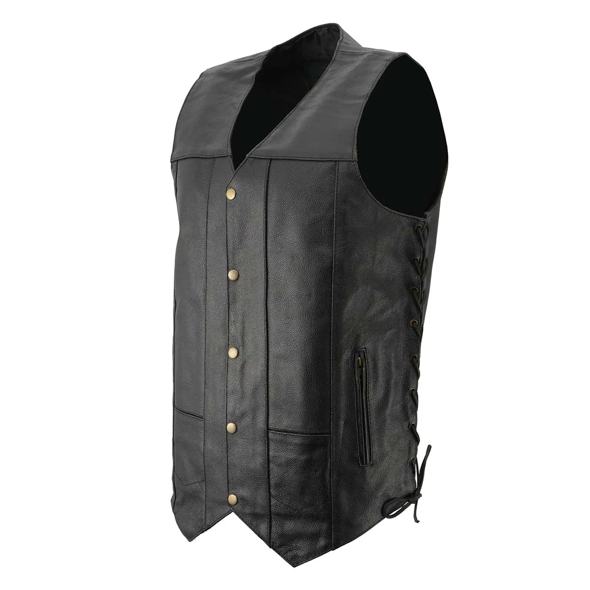 Men’s XS106 10-Pocket Classic Black Side Laced Biker Leather Vest