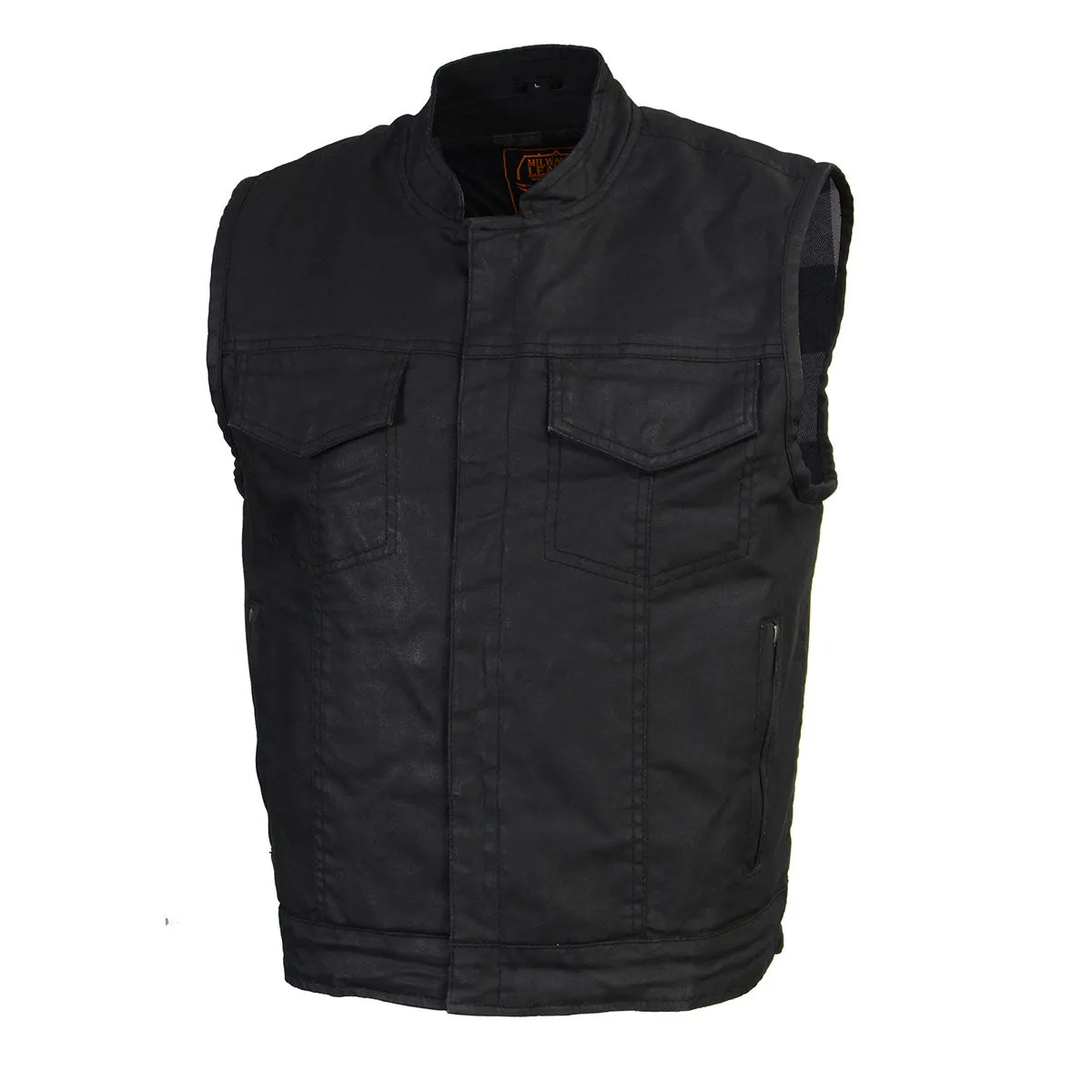 Milwaukee Leather MDM3025 Men’s Black Waxy Coated Denim Club Style Vest