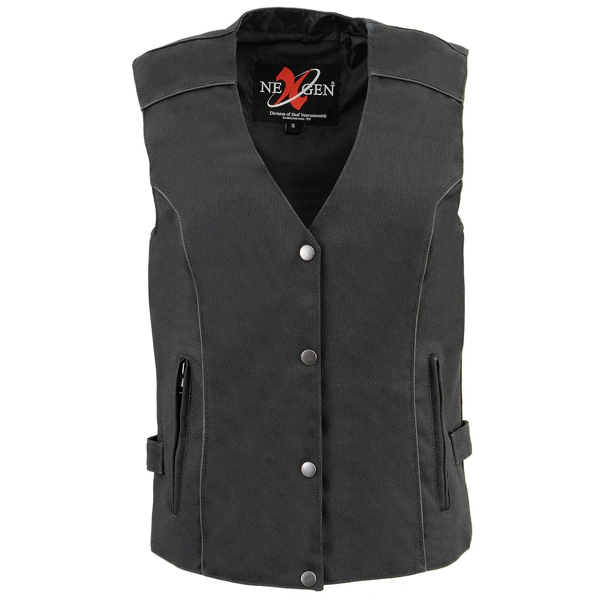 Milwaukee Leather SH1955 Ladies Black and Pink Textile Vest with Wing Embroidery