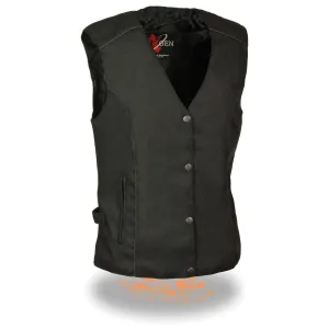 Milwaukee Leather SH1955 Ladies Black and Purple Textile Vest with Wing Embroidery