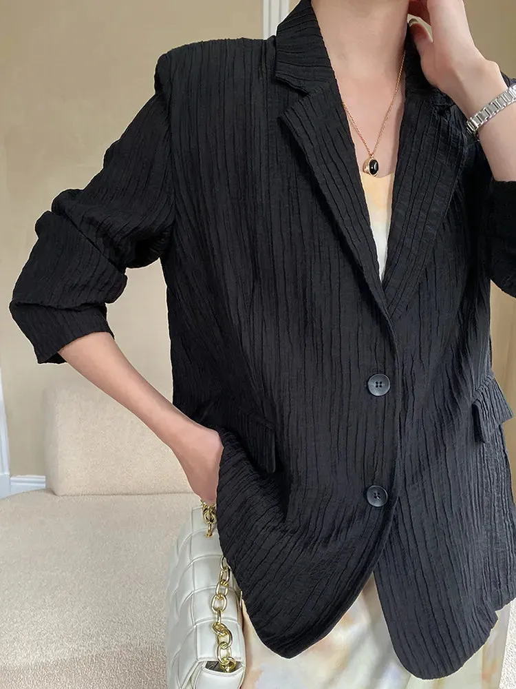 Minimalist Solid Autumn Blazers For Women Notched Collar Long Sleeve Patchwork Single Breasted Blazer Female