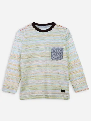 Multi Color Long Sleeve Casual T-Shirt With Pocket