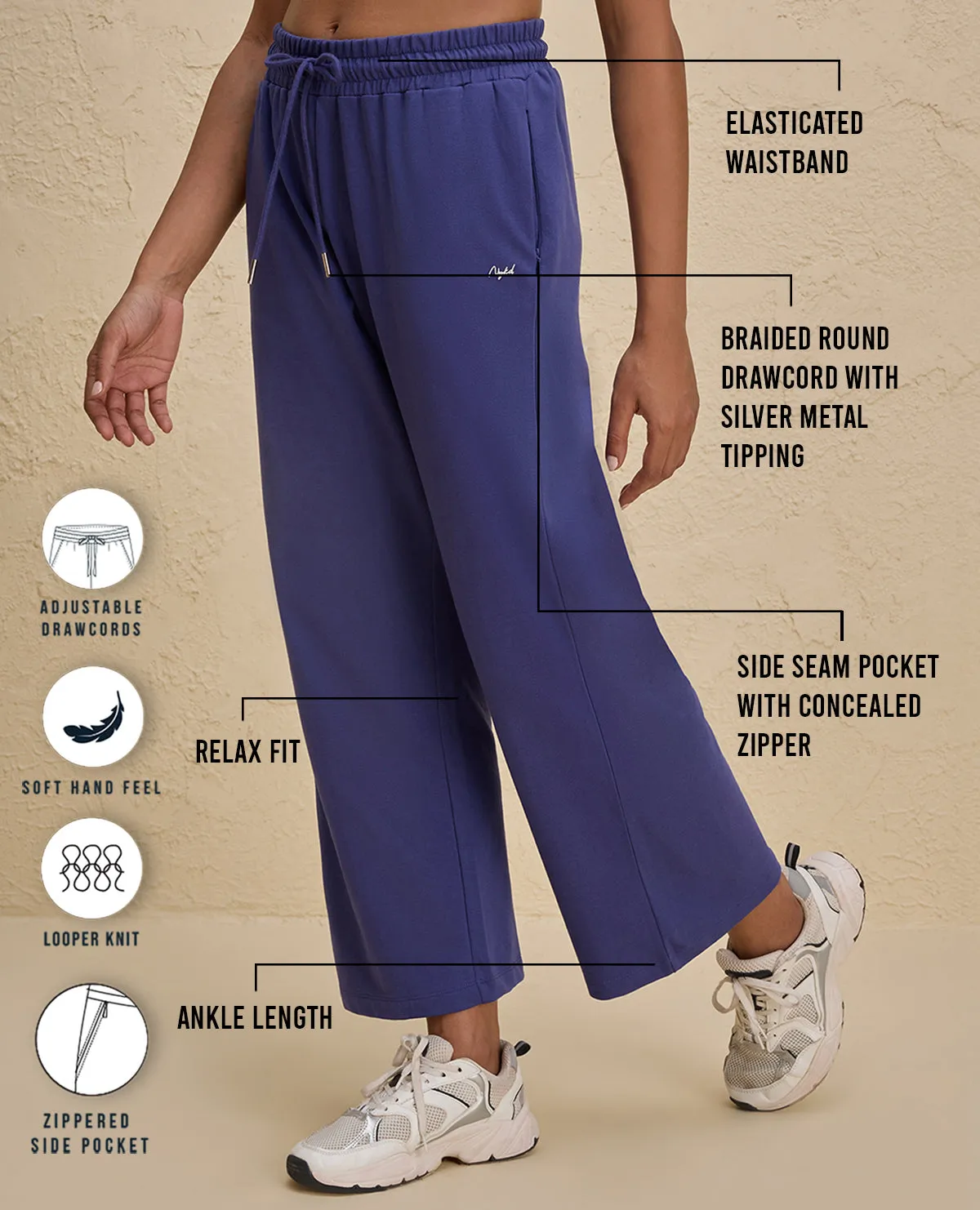 Nykd By Nykaa Summer Essential Comfort Cotton Terry Lounge Pants -NYLE606-Blue