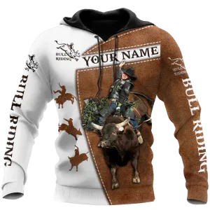 Personalized Brown Hoodie With Bull Riding, Bull Riding Hoodies For My Son Boy, Riding Hoodies