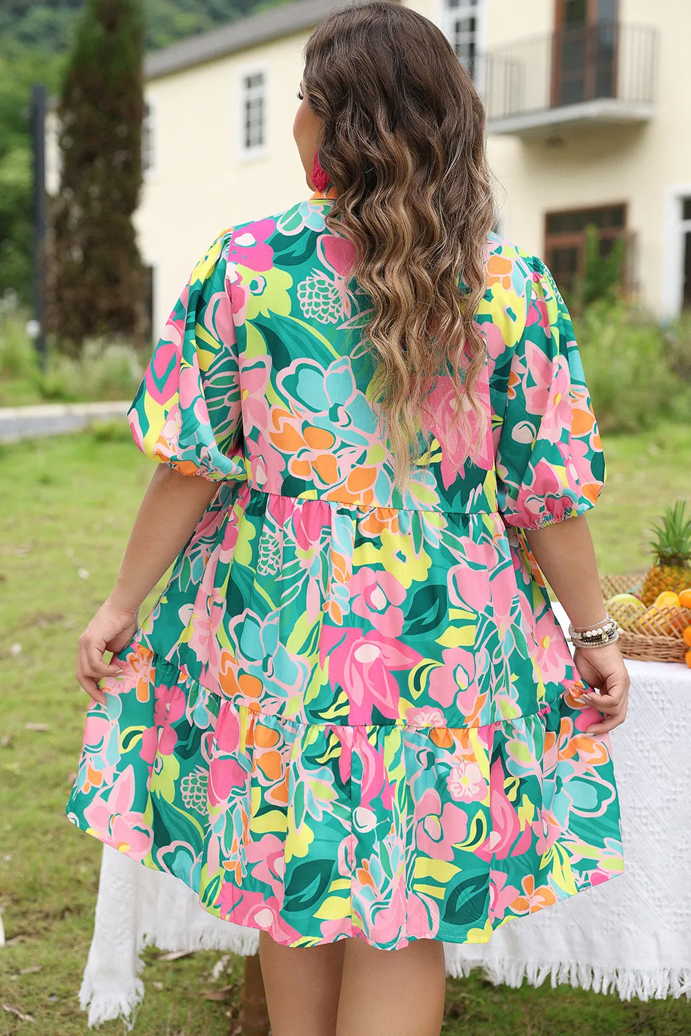 Plus Floral Tiered Shirt Dress