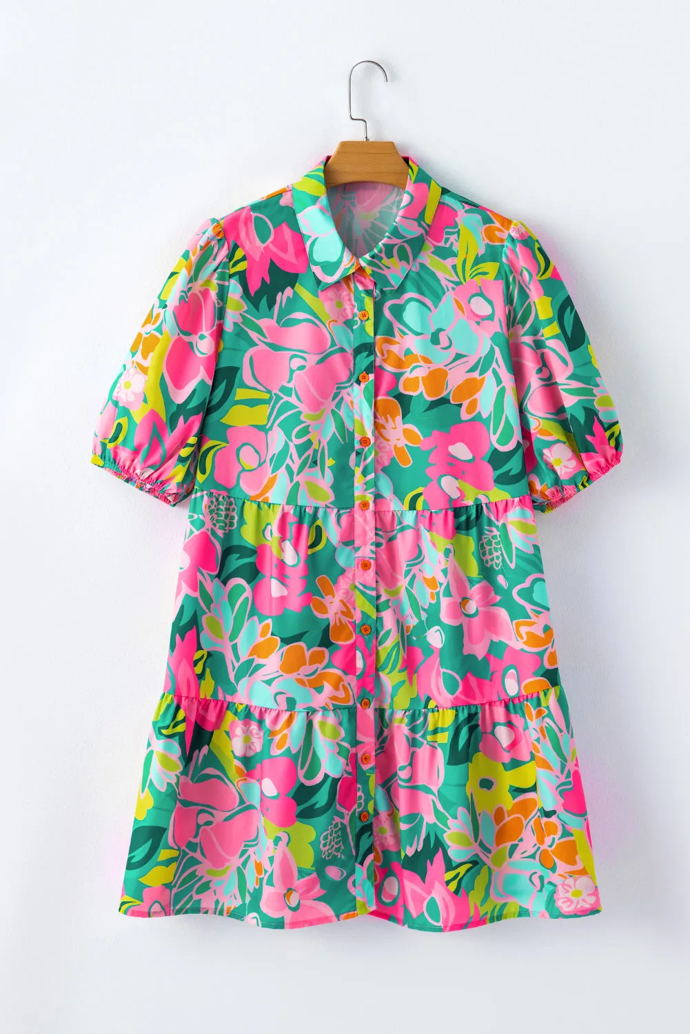 Plus Floral Tiered Shirt Dress