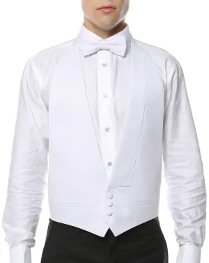 Premium White Pique 100% Cotton Backless Tuxedo Vest / FIT ALL (S-XL)