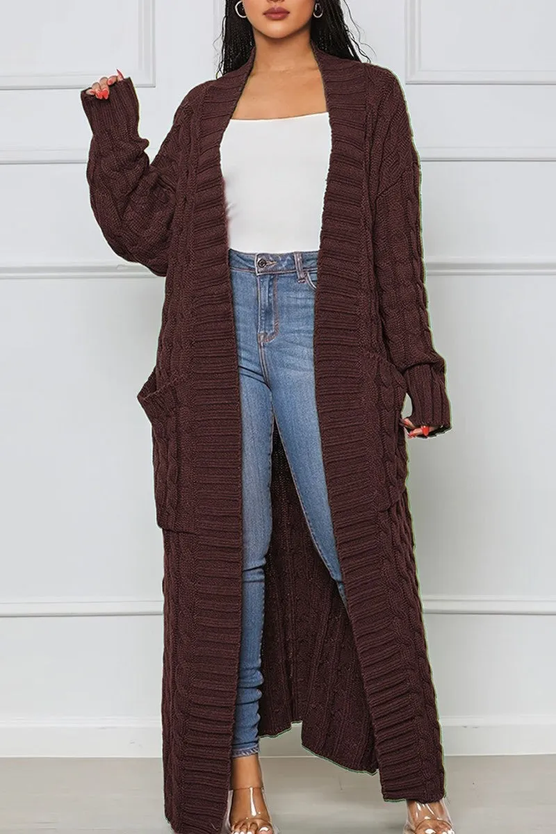 Purpdrank - Rose Red Casual Street Solid Slit Cardigan Weave Outerwear