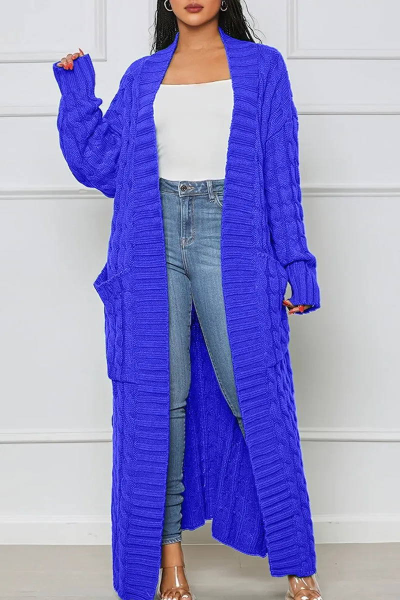 Purpdrank - Rose Red Casual Street Solid Slit Cardigan Weave Outerwear