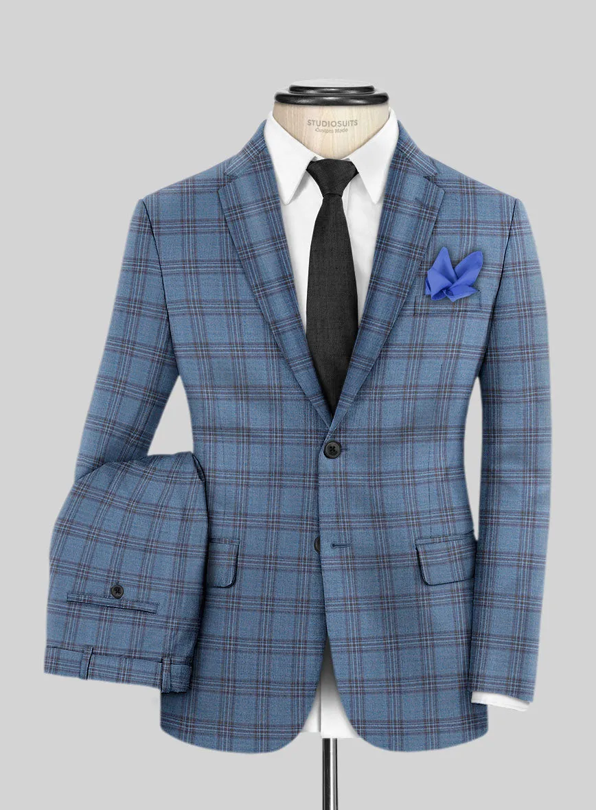 Reda Dusk Blue Checks Wool Suit