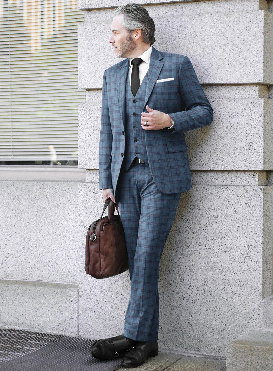 Reda Dusk Blue Checks Wool Suit