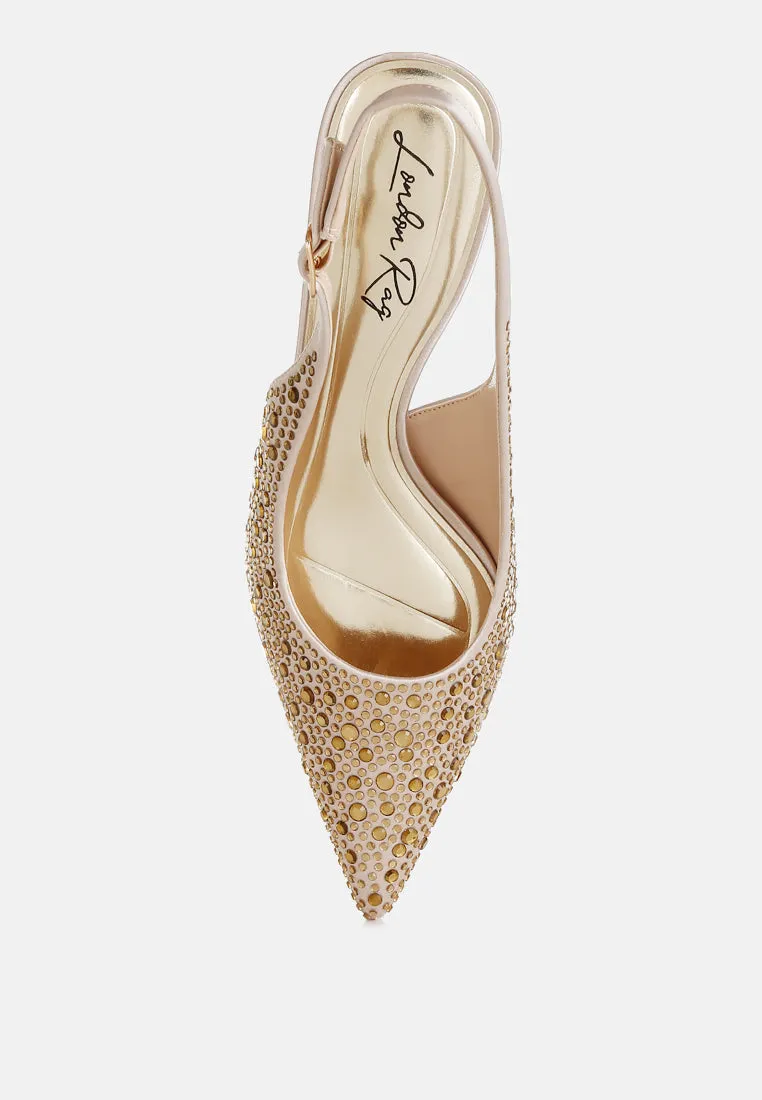 Vernaos Pointed Toe Rhinestone Slingbacks