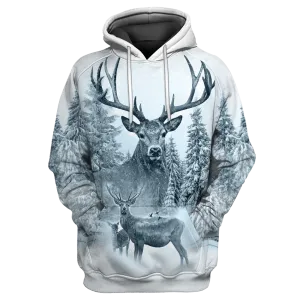 White Deer Hunting Full Print On Hoodies, Hunting Hoodie, White Winter Hunting Hoodies Women