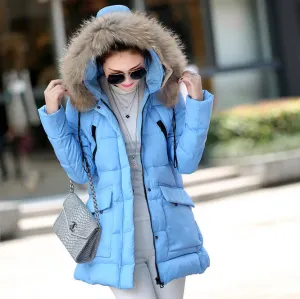 Winter jacket women The new winter women's fur collar pocket long section down jacket coat solid color coat