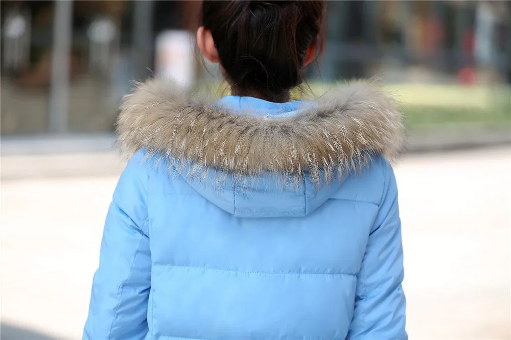 Winter jacket women The new winter women's fur collar pocket long section down jacket coat solid color coat