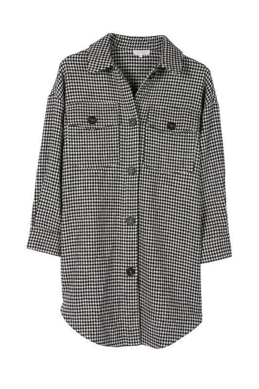 Womens Houndstooth Long Shacket