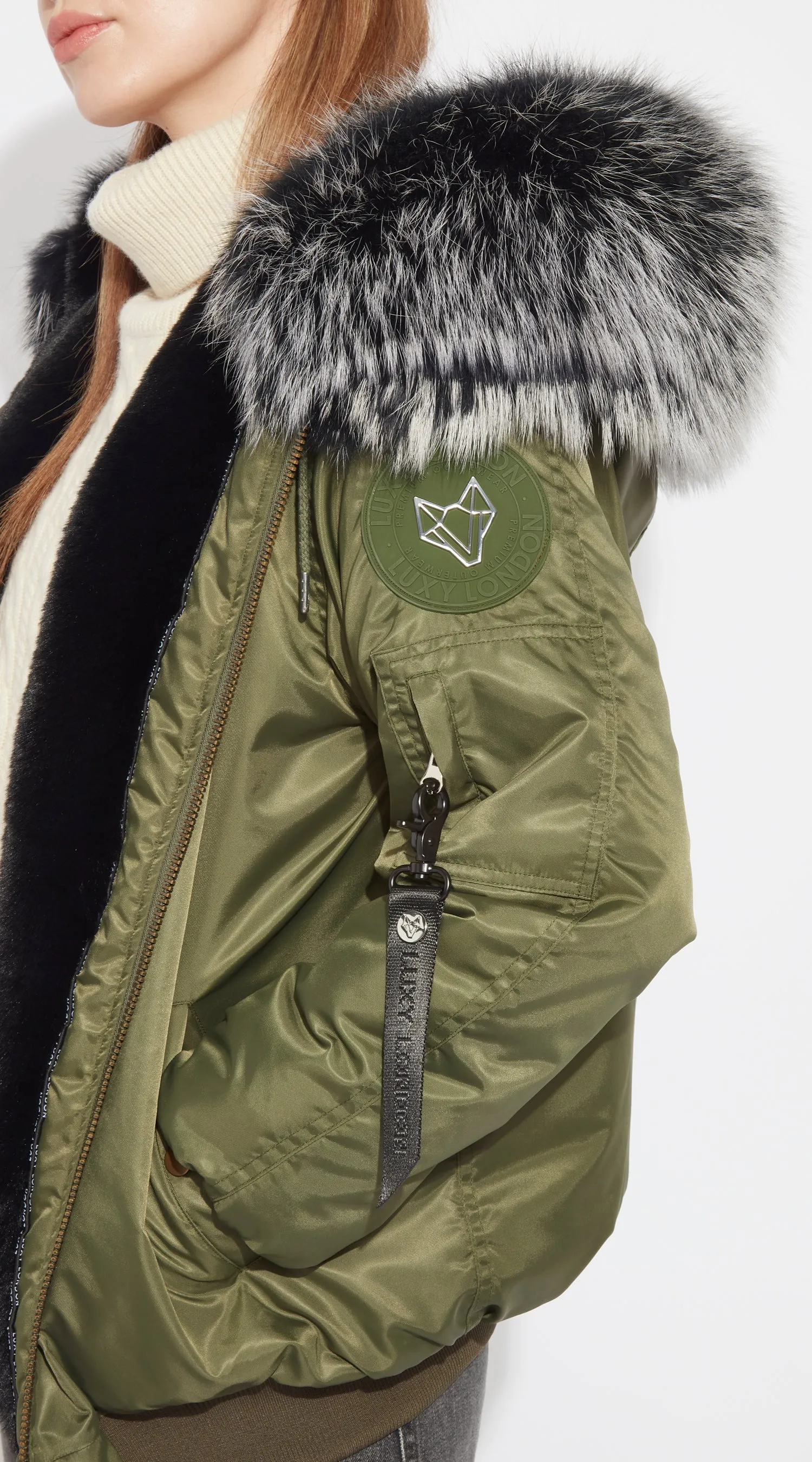 Womens Khaki Water-Repellent Luxy Fur Parka - Black Mist