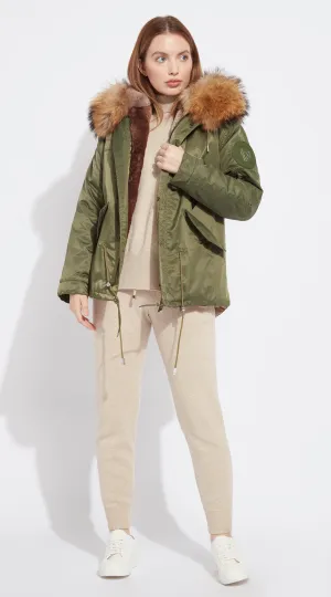 Womens Khaki Water-Repellent Luxy Fur Parka - Natural