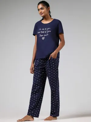 Wunderlove Blue Printed Cotton Pyjamas