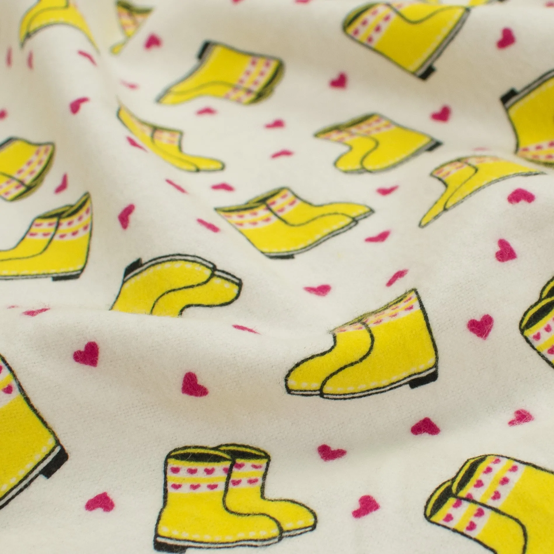 Yellow Rain Boots on White Printed Flannelette Design-4